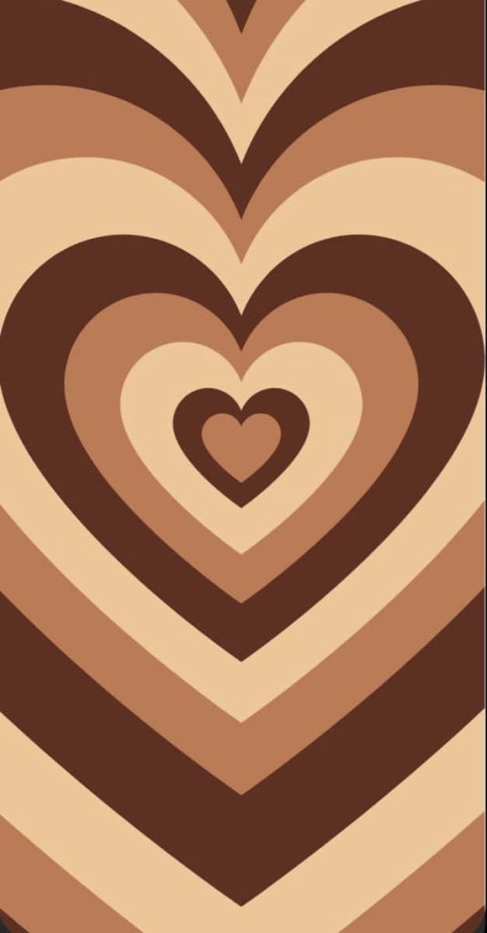 Minimalist concentric hearts wallpaper in warm brown and tan gradient for cozy romantic background