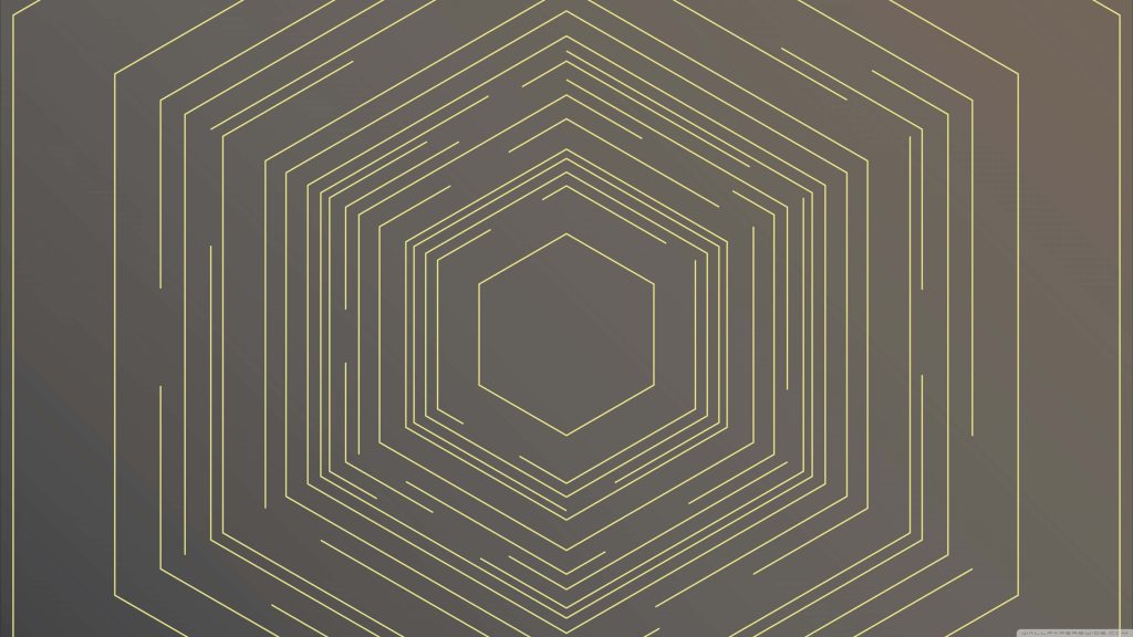 Minimalist wallpaper with concentric hexagons in light yellow on dark taupe gradient background
