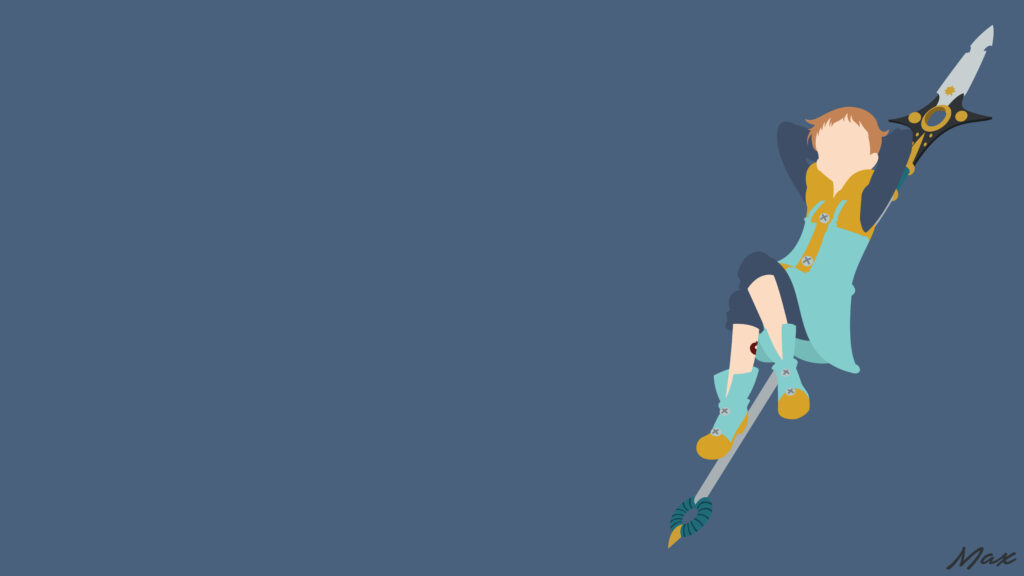 Minimalist wallpaper of a confident character sitting on ornate sword symbolizing conquer your sins