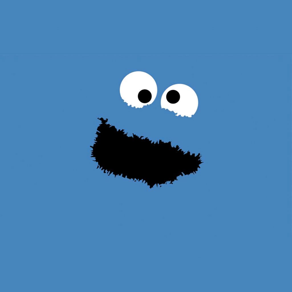 Minimalist Cookie Monster wallpaper with bold blue background and signature googly eyes