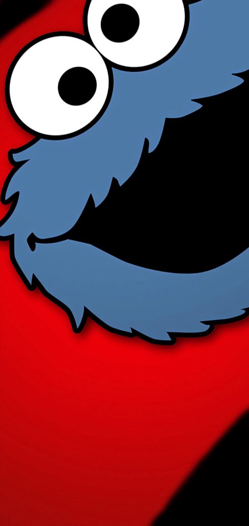 Cookie Monster minimalist wallpaper with blue fur and googly eyes on vibrant red background