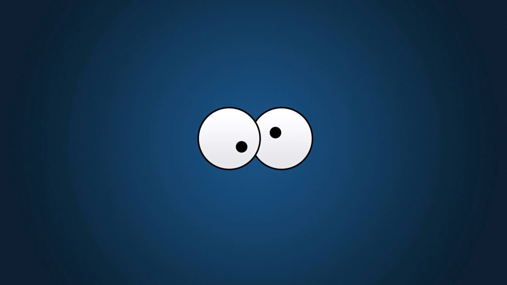 Minimalist Cookie Monster wallpaper with iconic wide eyes on deep blue gradient background