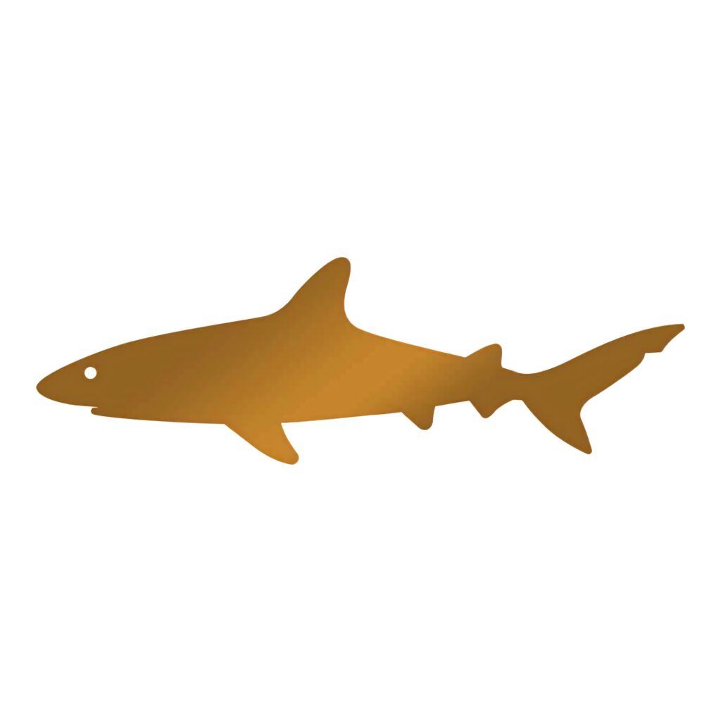 Minimalist copper shark silhouette wallpaper on white background modern sleek metallic design