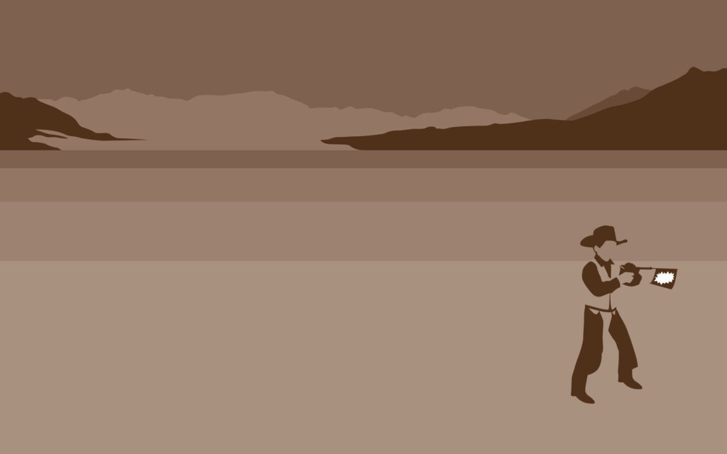 Minimalist cowboy wallpaper in sepia desert with mountains and open plains classic western vibe