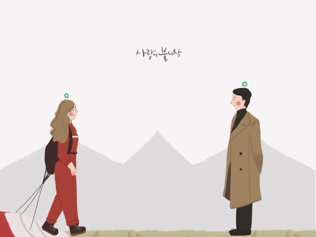 Minimalist Crash Landing On You wallpaper Yoon Se-ri and Ri Jeong-hyeok first meeting illustration