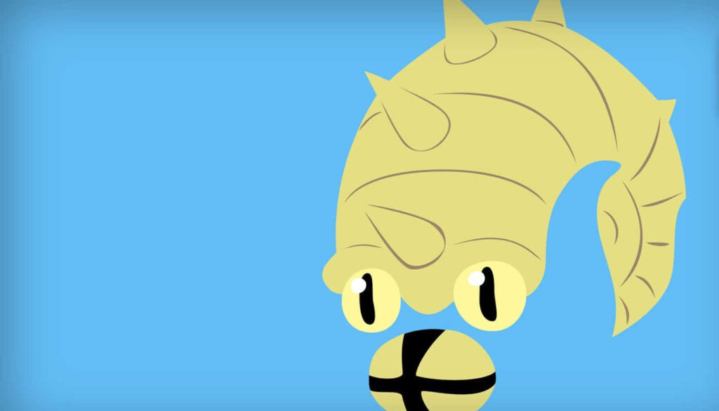 Minimalist Tan Creature Wallpaper on Blue Background with Playful Design
