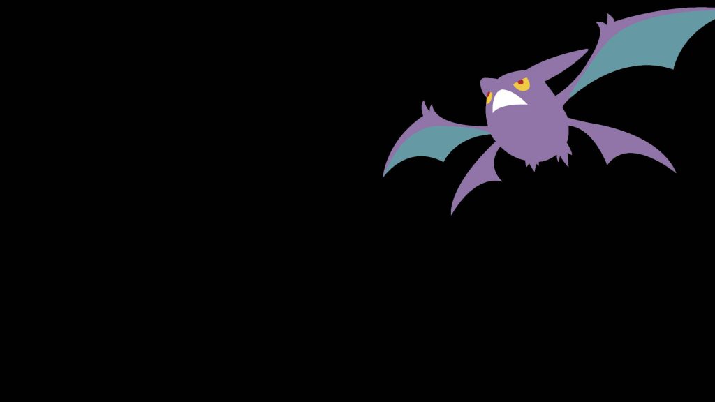 Minimalist Crobat Pokémon illustration with purple body teal wings on black background wallpaper