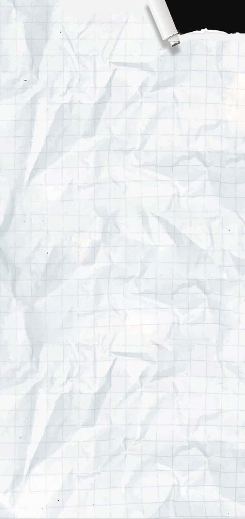 Minimalist wallpaper with crumpled white grid paper and white pen on sleek black background