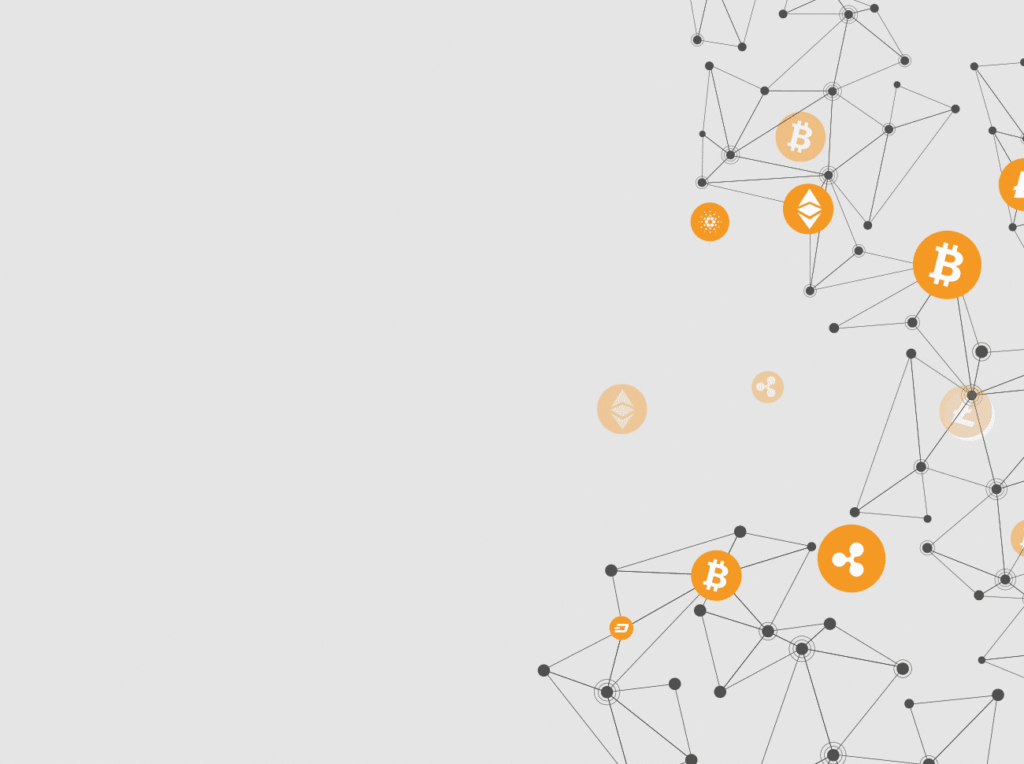 Minimalist digital network wallpaper with Bitcoin Ethereum XRP logos interconnected blockchain