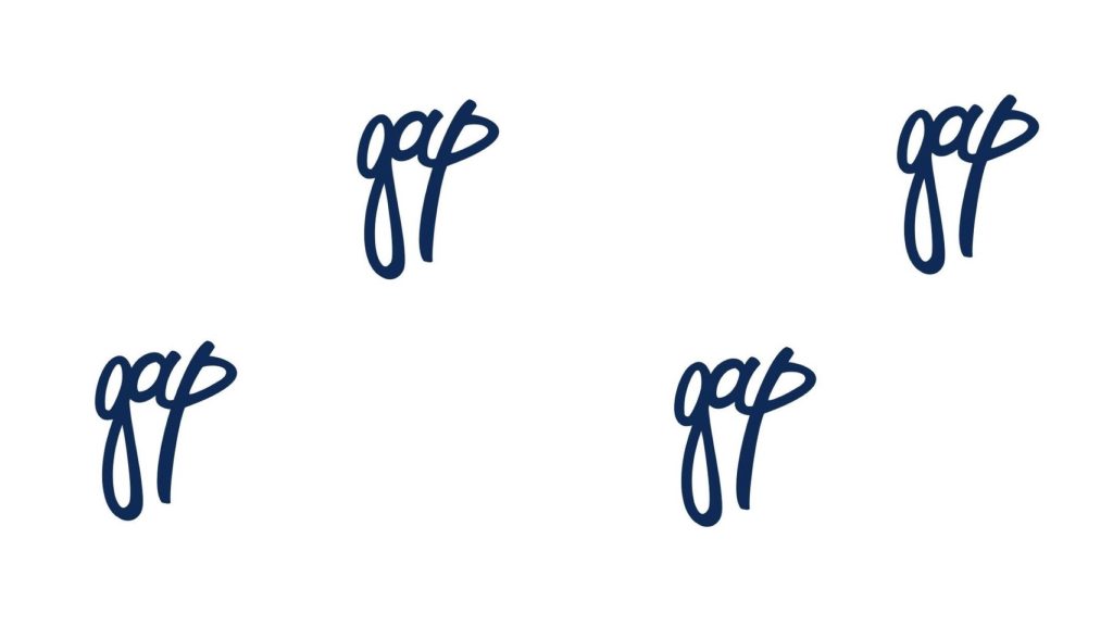 Minimalist Cursive Gap Wordmark wallpaper with navy script logo pattern on white background