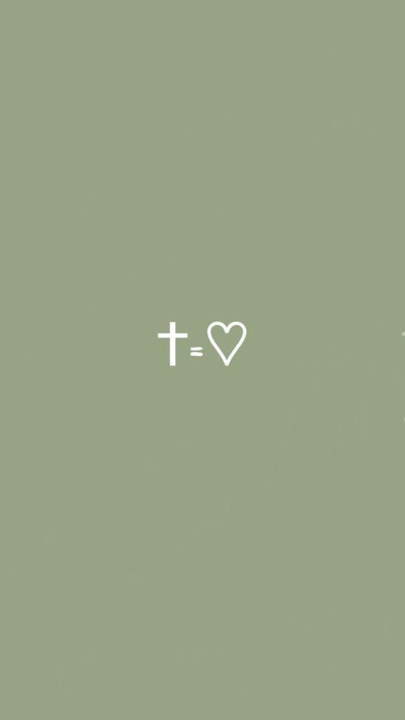 Minimalist Cross & Heart Wallpaper on Soft Green - Cute Aesthetic