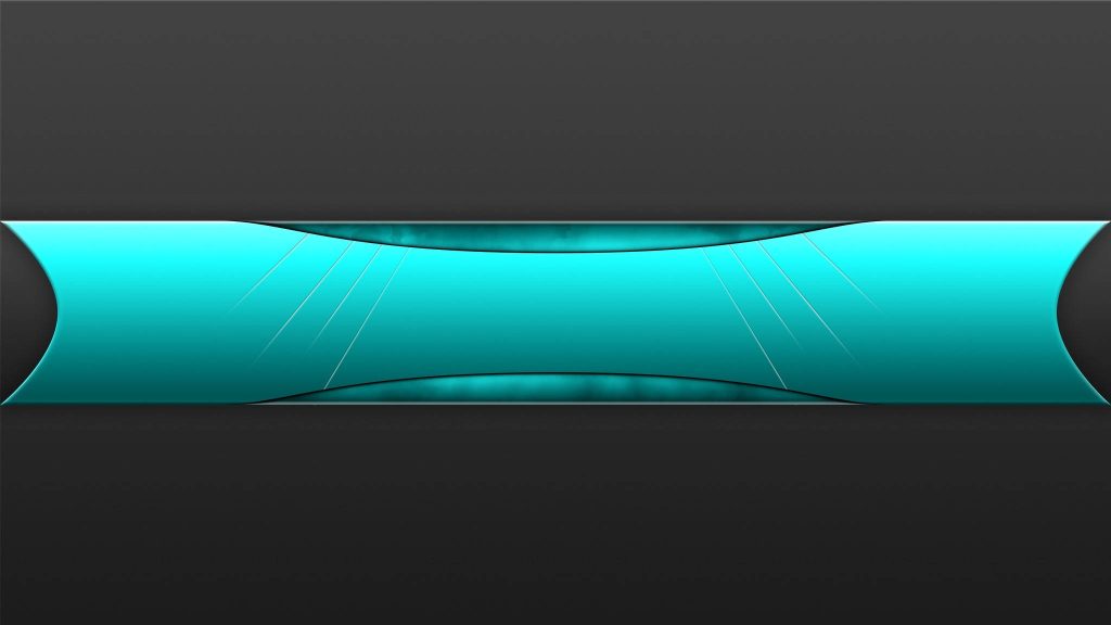 Minimalist YouTube banner with vibrant cyan ribbon on dark grey background for sleek branding Wallpaper