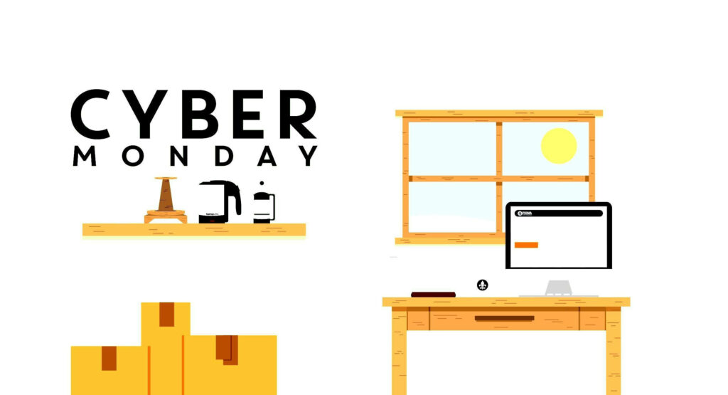 Minimalist Cyber Monday Wallpaper: Workspace Setup with Unbeatable Deals