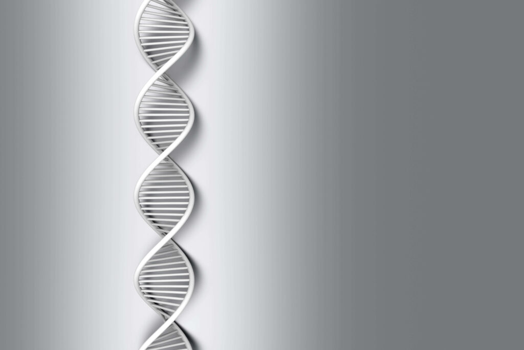 Minimalist white gray DNA double helix wallpaper with smooth gradient background for science fans