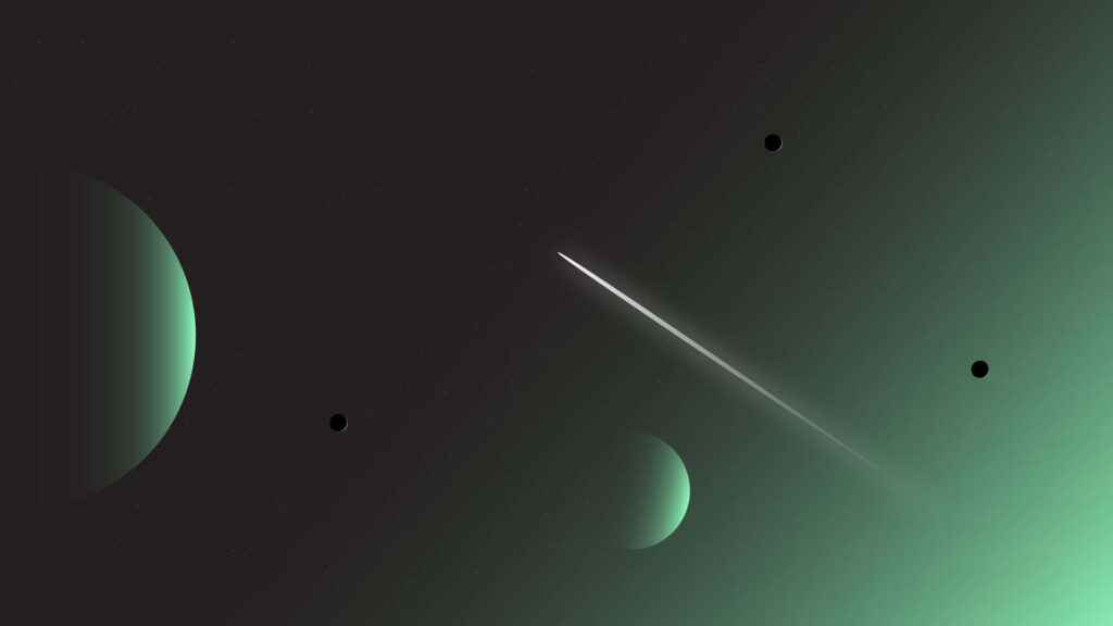 Minimalist Space Wallpaper: Dark Background & Green Celestial Bodies