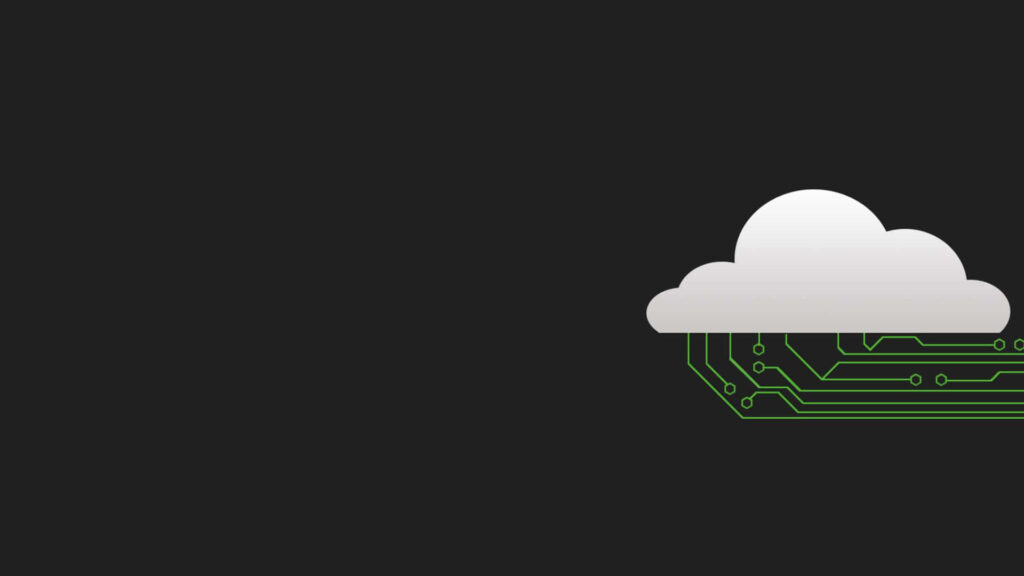 Minimalist Dark Wallpaper: White Cloud Icon & Green Circuit Patterns