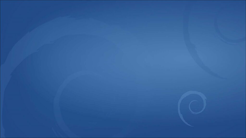 Minimalist Debian wallpaper with blue spiral patterns and smooth gradient background ideal for tech fans