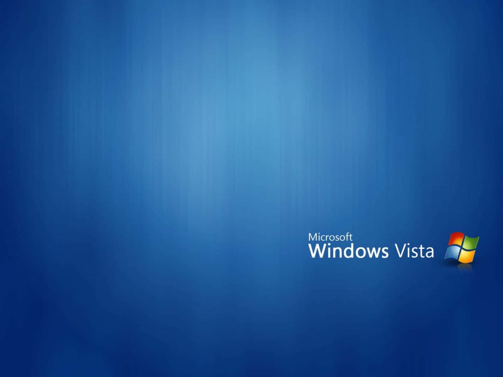 Windows Vista wallpaper deep blue gradient with light rays and classic four-pane logo bottom right