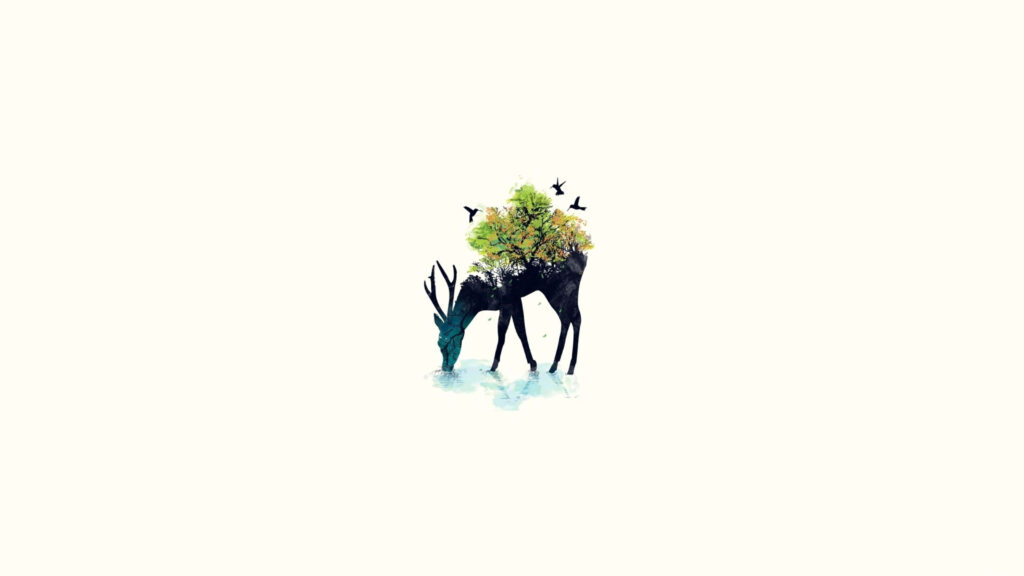 Deer Silhouette Wallpaper: Minimalist Nature Artwork on White Background