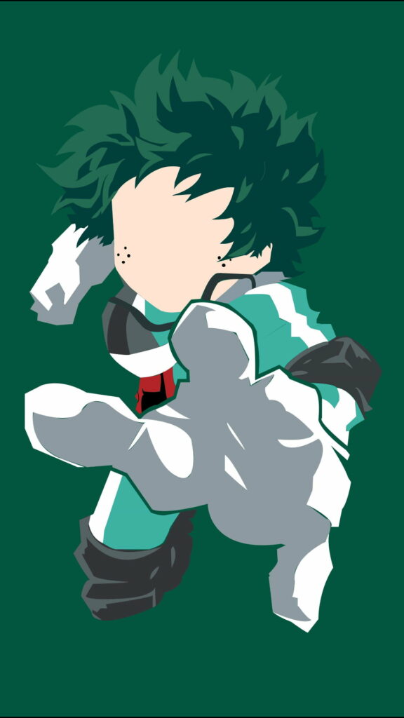 Subtle Greenery: Deku's Minimalistic Charm Captured in HD Phone Wallpaper