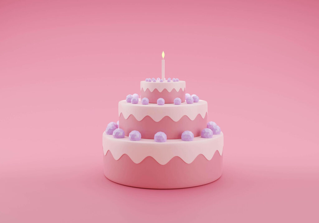 Delicate and Chic: Captivating Snapshot of Stylish Pink Frosting Birthday Cake with Candle on a Serene Background Wallpaper