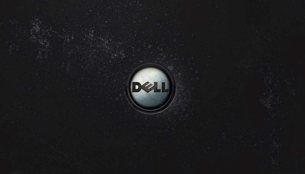 Minimalist Dell wallpaper with centered logo on dark textured background and subtle gradient effects