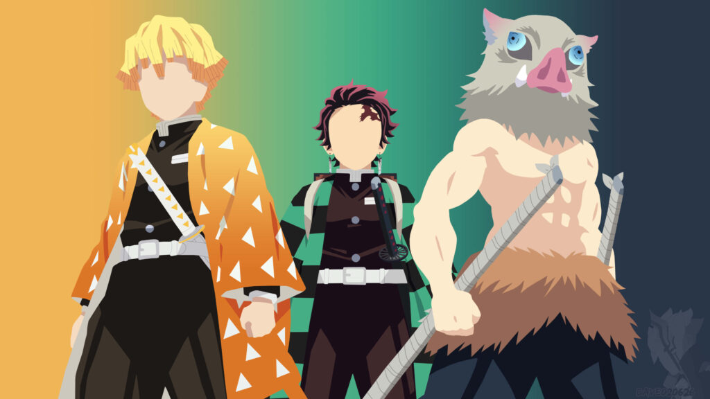 Minimalist Demon Slayer Wallpaper: Iconic Characters in Vibrant Art