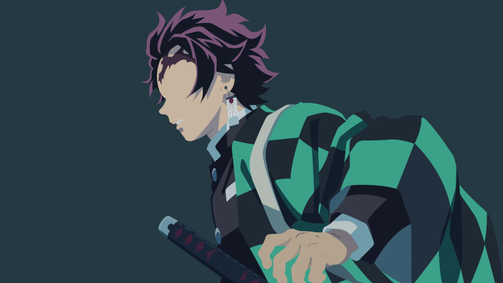 Minimalist Demon Slayer Wallpaper: Stylish Character with Checkered Design