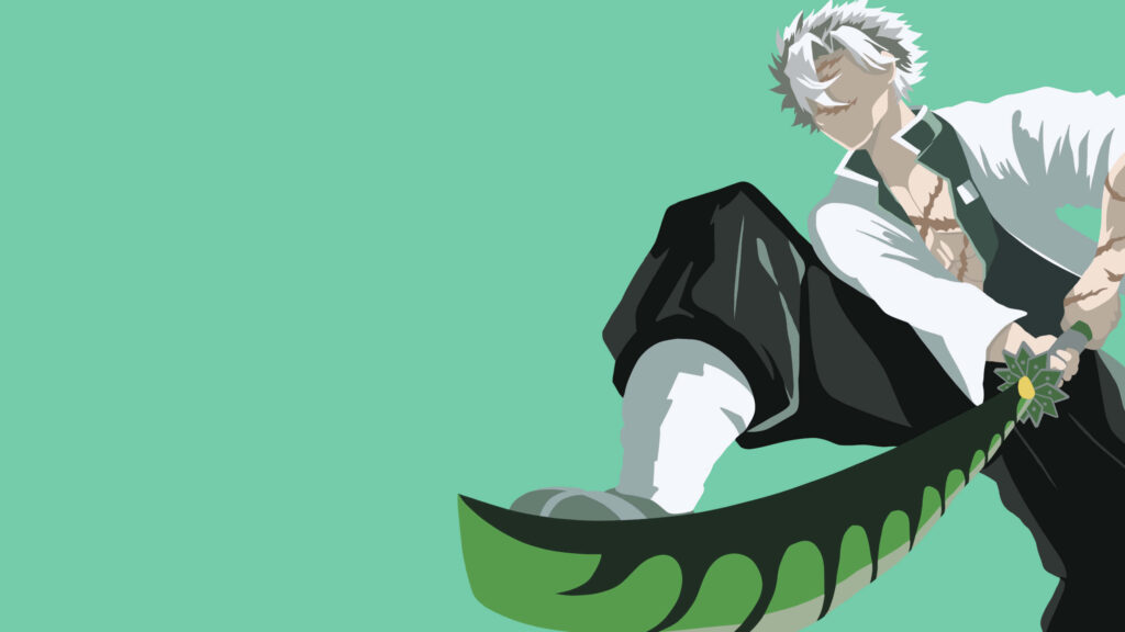 Minimalist Demon Slayer Character Wallpaper on Solid Green Background