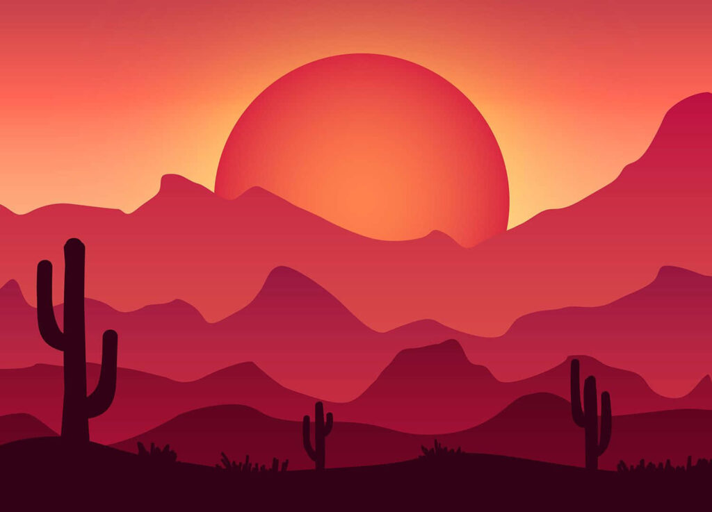 Minimalist Desert Sunset Wallpaper: Cacti & Gradient Hills
