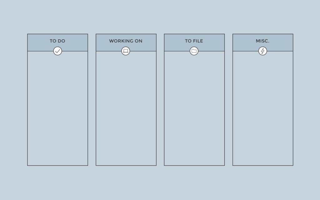 Minimalist desktop organizer wallpaper with four labeled columns for efficient digital workspace
