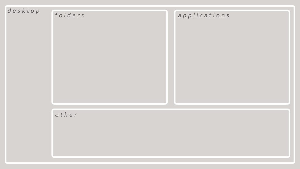 Minimalist desktop organizer wallpaper with labeled sections for folders apps and files tidy screen