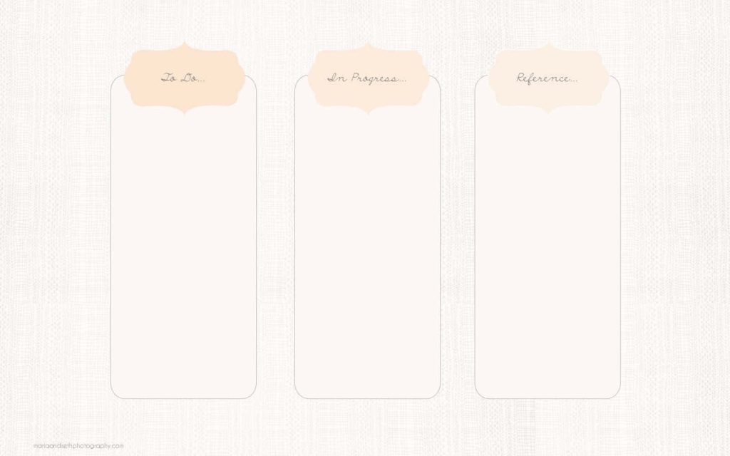 Minimalist desktop organizer wallpaper cream fabric texture with To Do In Progress Reference sections