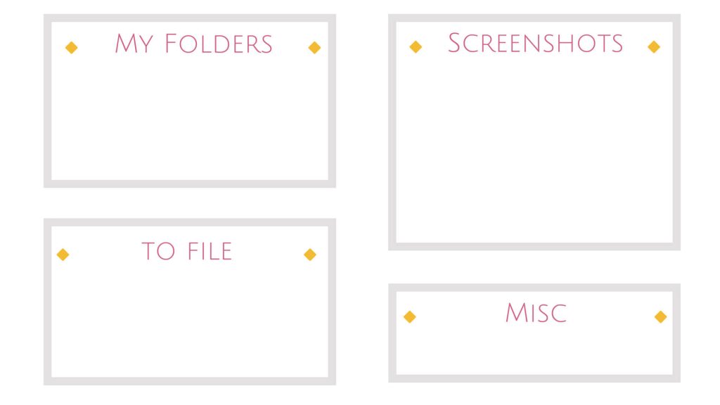 Minimalist desktop organizer wallpaper with white background grey frames gold diamond accents