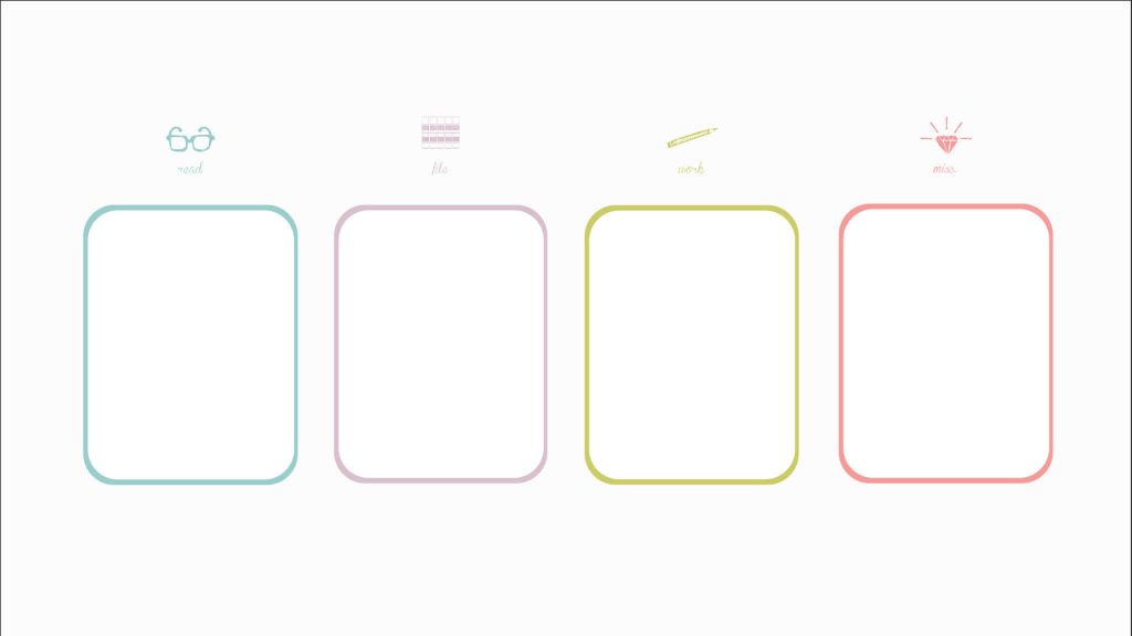 Minimalist desktop organizer wallpaper with pastel sections for read file work and misc icons