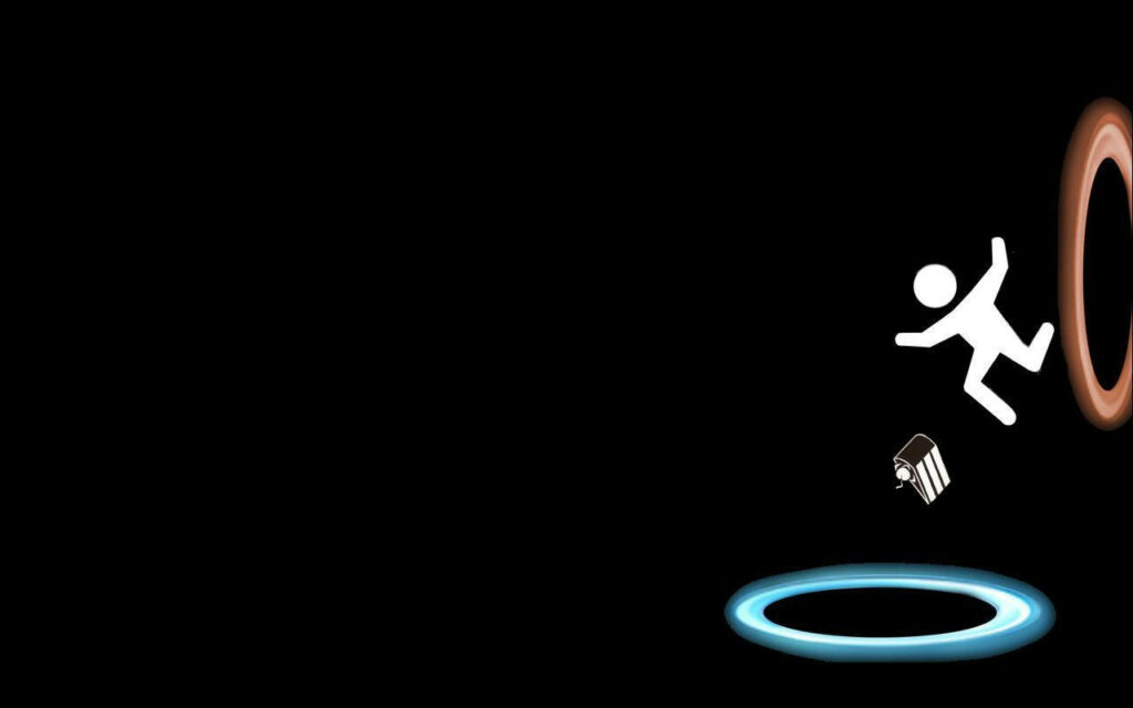 Minimalist Desktop Wallpaper: Leaping Figure through Colorful Portals