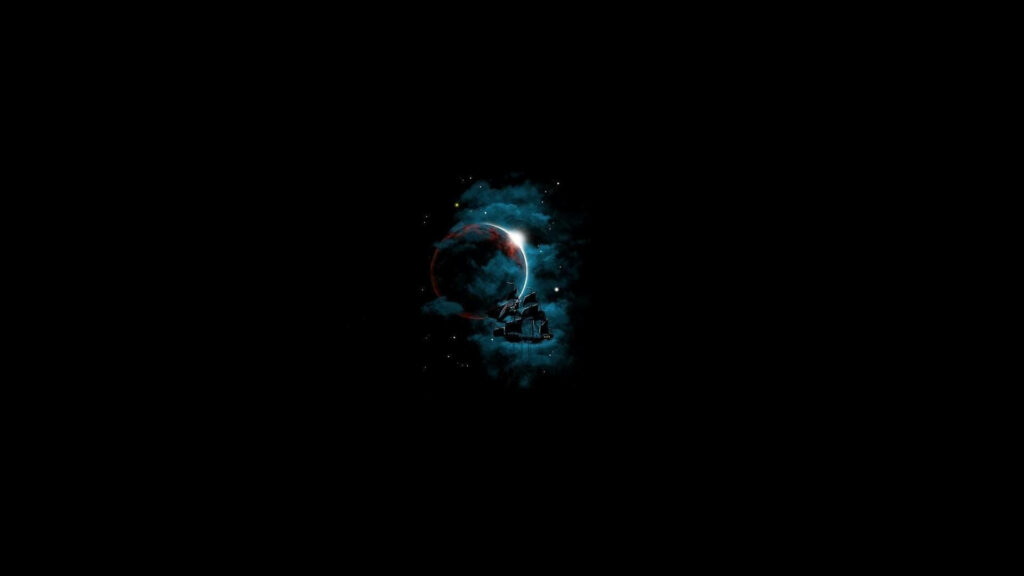 Glowing Planet Minimalist Desktop Wallpaper with Cosmic Clouds