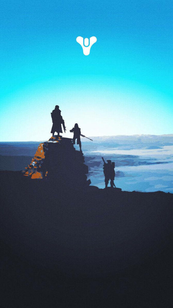 Minimalist Destiny Wallpaper: Adventure Silhouettes & Blue Sky