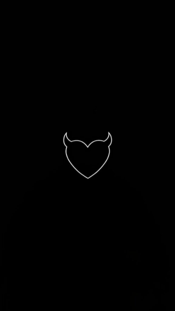 Minimalist Devil Horn Heart Wallpaper: Passionate Black Background