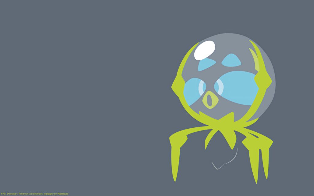 Minimalist Dewpider wallpaper with light green limbs and water bubble head on gray background