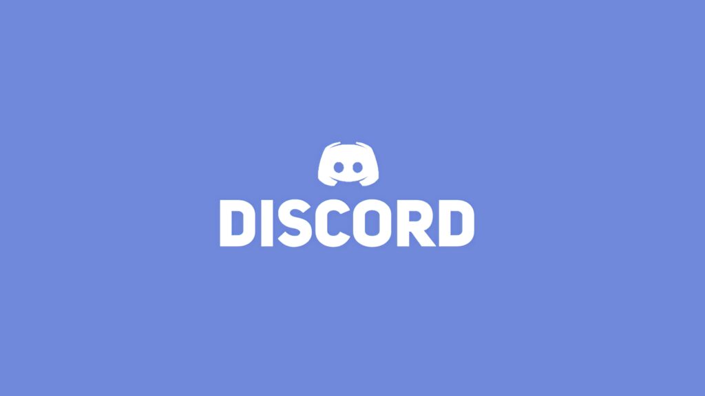 Minimalist Discord logo and text on cool blue background modern wallpaper for tech fans