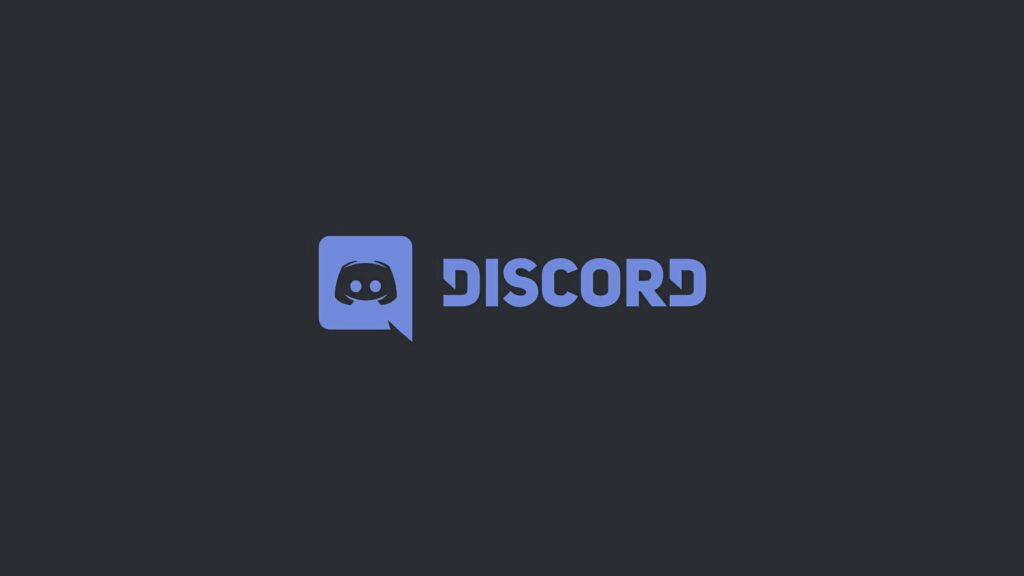 Discord logo and text in soft blue on dark background minimalist modern wallpaper for gamers