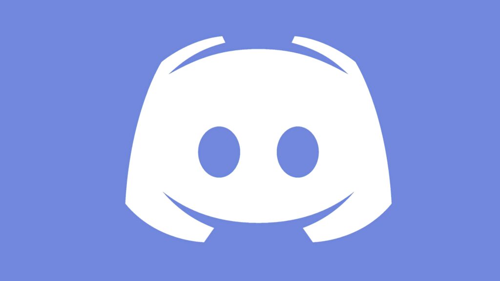 Minimalist Discord logo on solid periwinkle blue background modern digital communication wallpaper