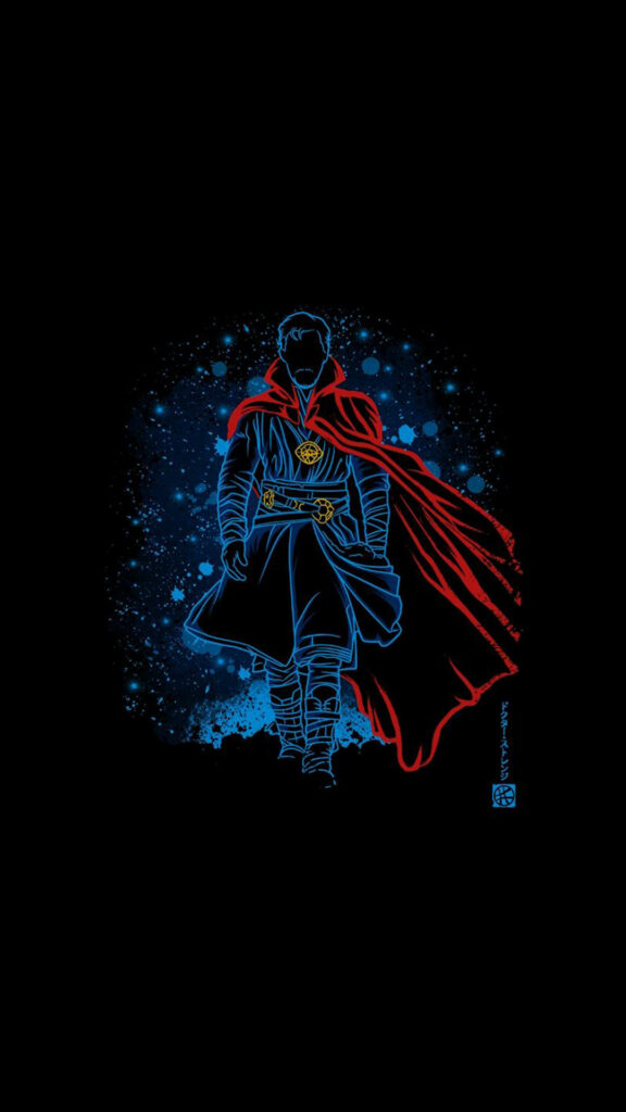 Minimalist Doctor Strange Wallpaper: Bold Blue & Red Cosmic Design