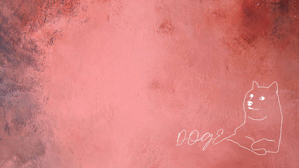 Minimalist Doge Meme Line Art on Warm Reddish-Pink Background Wallpaper