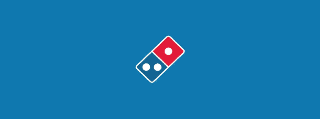 Minimalist Domino's Pizza wallpaper with red and blue logo on solid blue background background