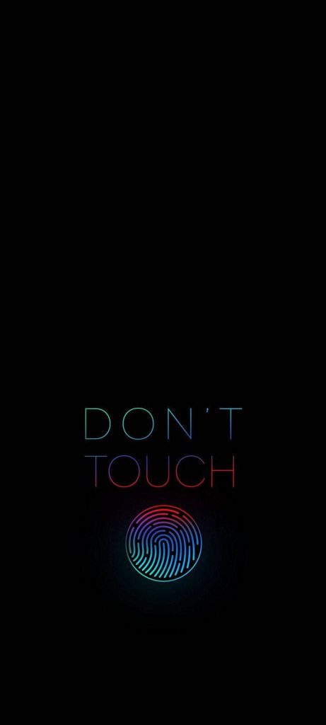 Minimalist Dont Touch phone wallpaper with vibrant blue to red fingerprint on black background