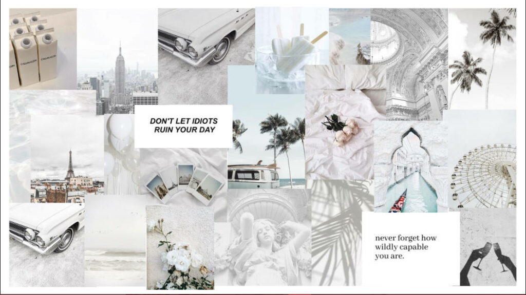 Whitewashed Dreams: A Breathtaking Aesthetic Collage Laptop Wallpaper