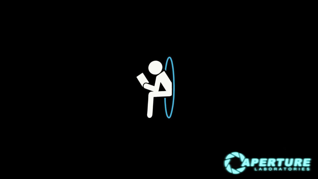 Minimalist Dual-Screen Wallpaper: Stick Figure & Portal 2 Logo