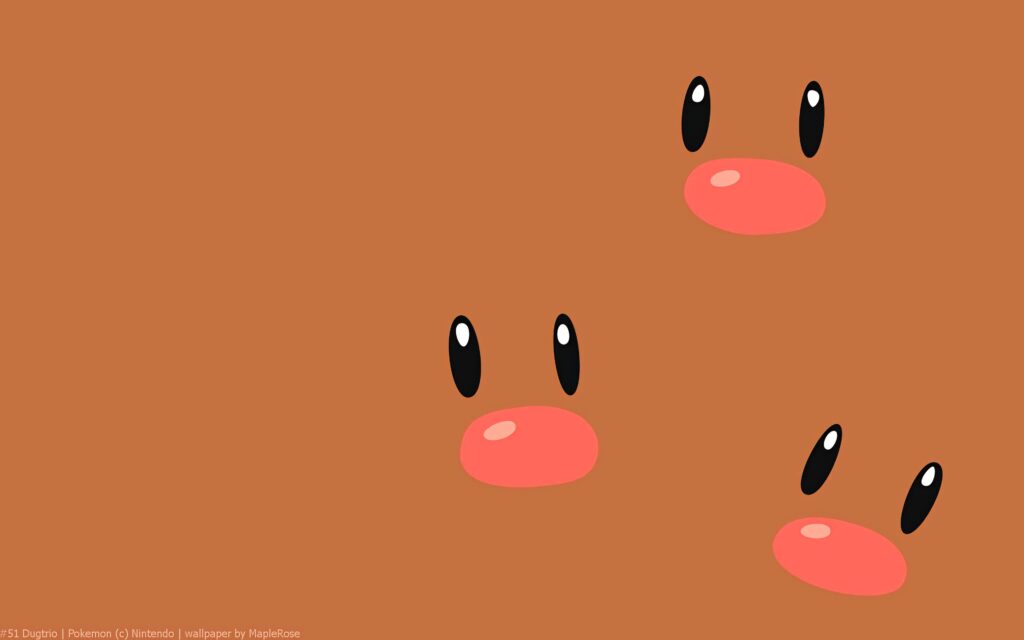 Minimalist Dugtrio wallpaper with trio of Pokemon on brown background featuring pink noses and eyes